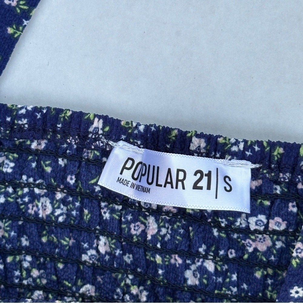 Popular 21 Women's S Blue Floral Smocked Maxi Dress Boho Spaghetti Strap - Picture 6 of 7